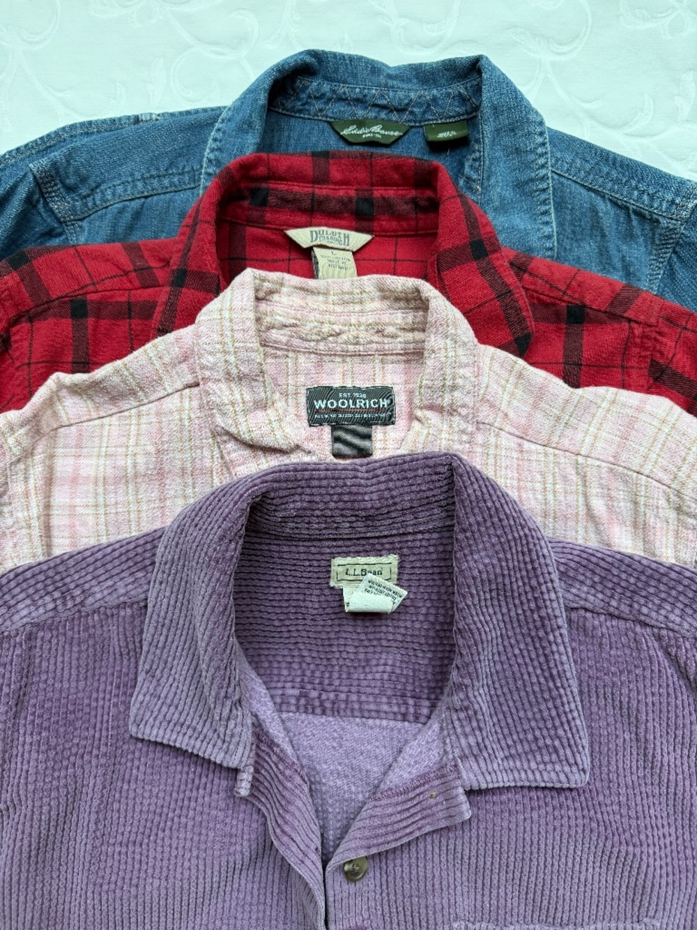 Women’s Shirts Sz L Woolrich, L.L. Bean Pink, Chambray, Purple, Red Bundle
